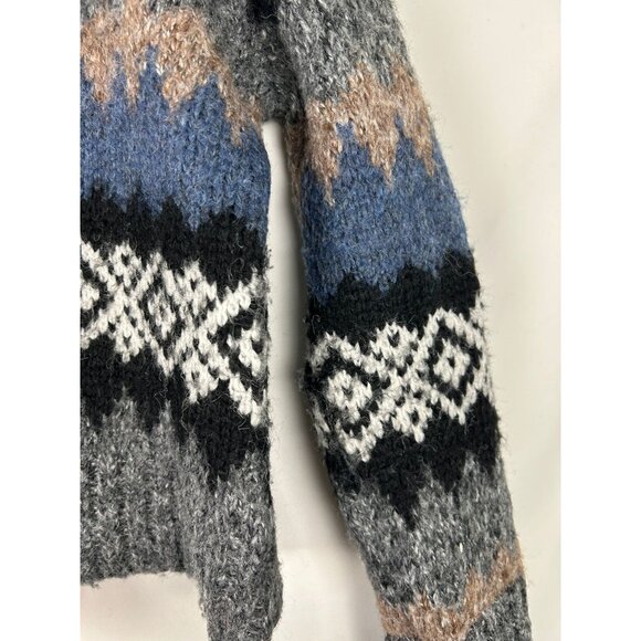 Evereve Womens Size Medium Fair Isle Knit Sweater Blue/Gray Long Sleeve - Picture 9 of 11